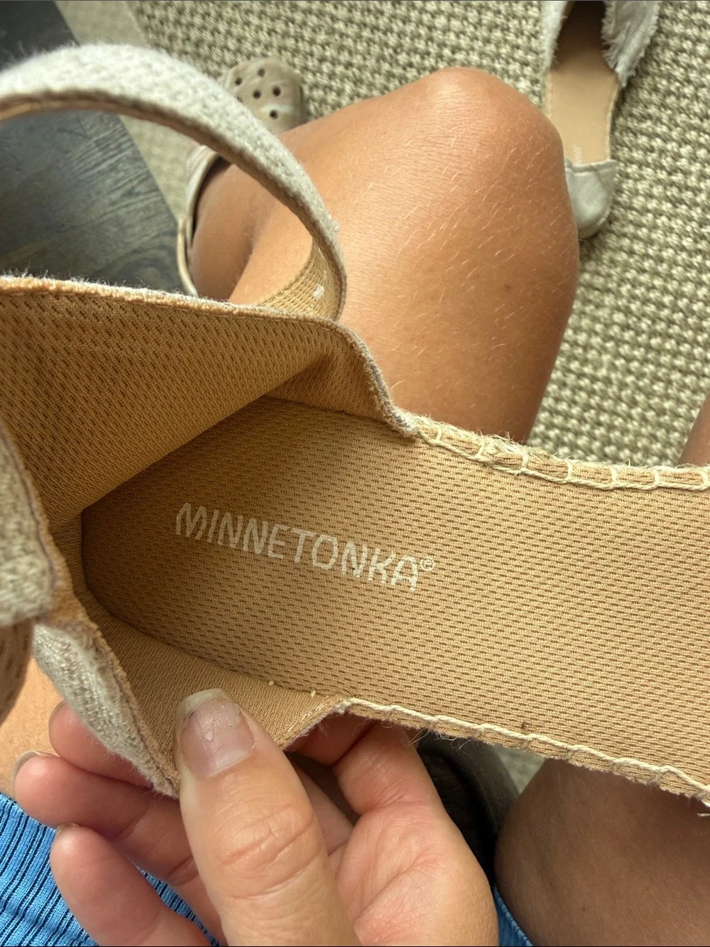 NEW Minnetonka Woven Light Gray Ankle-Strap Espadrille Flats 11